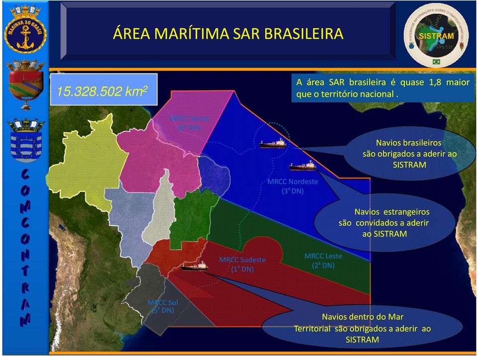 MRCC Norte (4 º DN) Navios brasileiros são obrigados a aderir ao SISTRAM MRCC Nordeste (3 º DN)