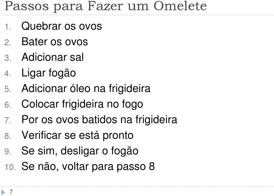 Colocar frigideira no fogo 7. Por os ovos batidos na frigideira 8.