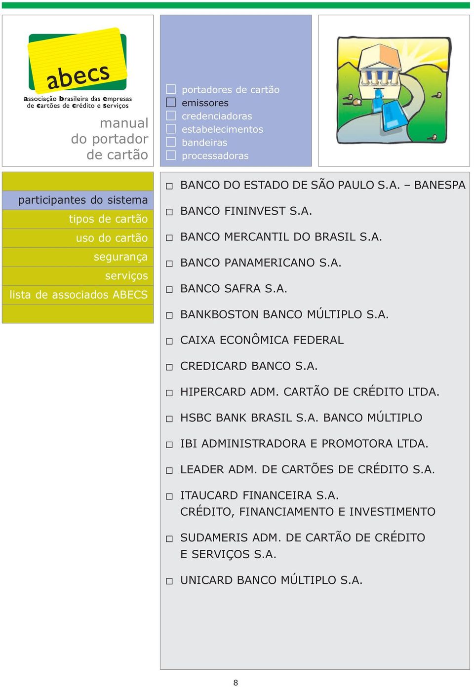 CARTÃO DE CRÉDITO LTDA. HSBC BANK BRASIL S.A. BANCO MÚLTIPLO IBI ADMINISTRADORA E PROMOTORA LTDA. LEADER ADM. DE CARTÕES DE CRÉDITO S.A. ITAUCARD FINANCEIRA S.