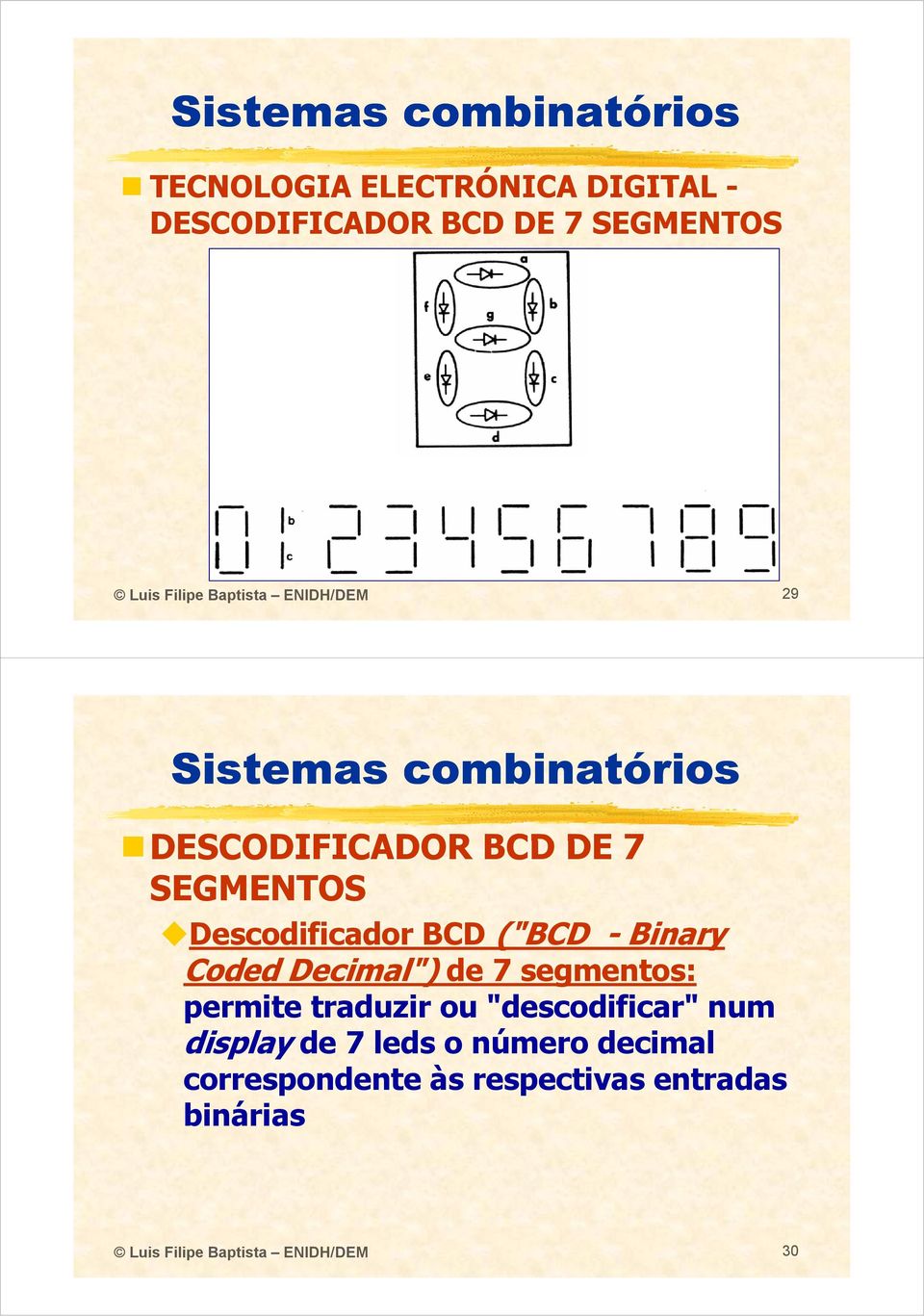 Decimal") de 7 segmentos: permite traduzir ou "descodificar" num display de 7 leds o