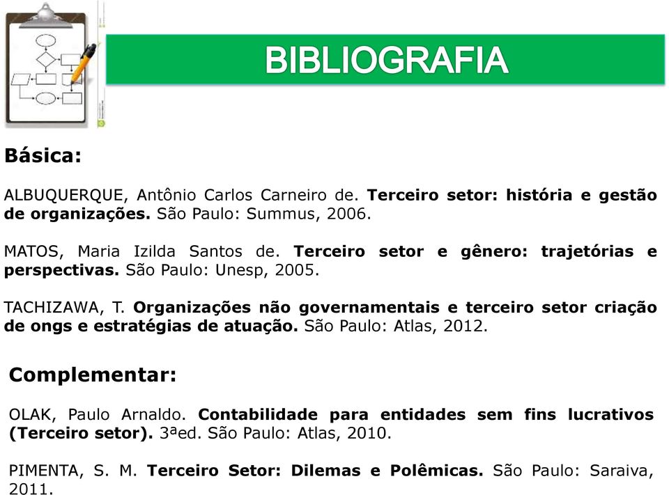 Organizações não governamentais e terceiro setor criação de ongs e estratégias de atuação. São Paulo: Atlas, 2012.