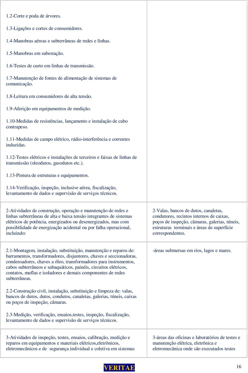 1.12-Testes elétricos e instalações de terceiros e faixas de linhas de transmissão (oleodutos, gasodutos etc.). 1.