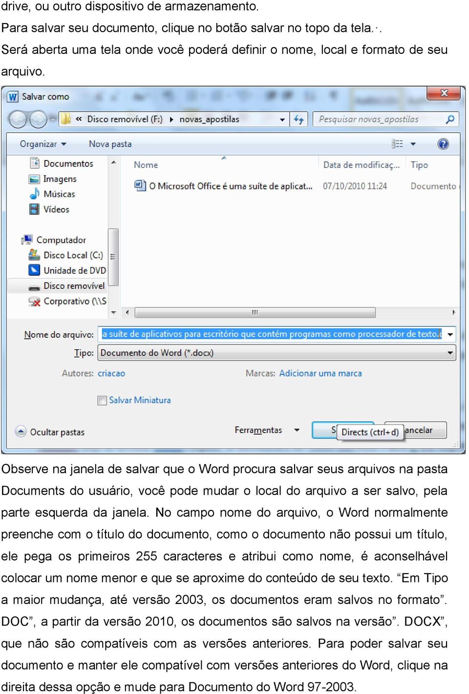 No campo nome do arquivo, o Word normalmente preenche com o título do documento, como o documento não possui um título, ele pega os primeiros 255 caracteres e atribui como nome, é aconselhável