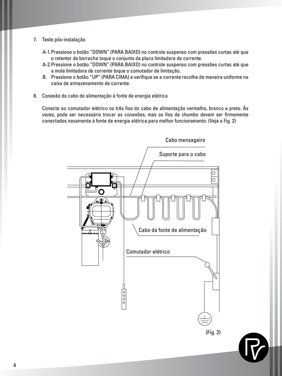 8. Conexão do cabo de alimentação à fonte de energia elétrica Conecte ao comutador elétrico os três fios do cabo de alimentação vermelho, branco e preto.