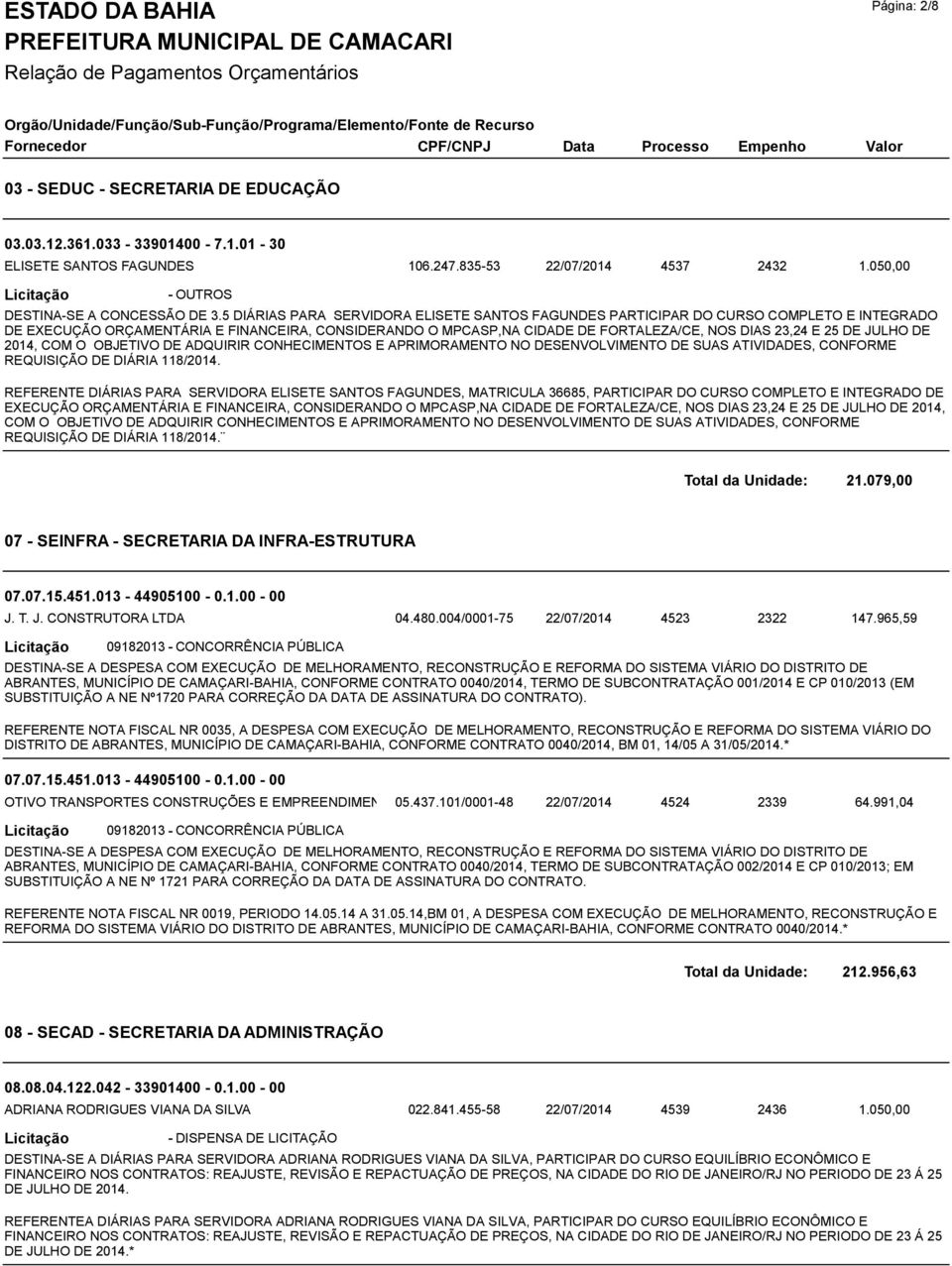 DE JULHO DE 2014, COM O OBJETIVO DE ADQUIRIR CONHECIMENTOS E APRIMORAMENTO NO DESENVOLVIMENTO DE SUAS ATIVIDADES, CONFORME REQUISIÇÃO DE DIÁRIA 118/2014.