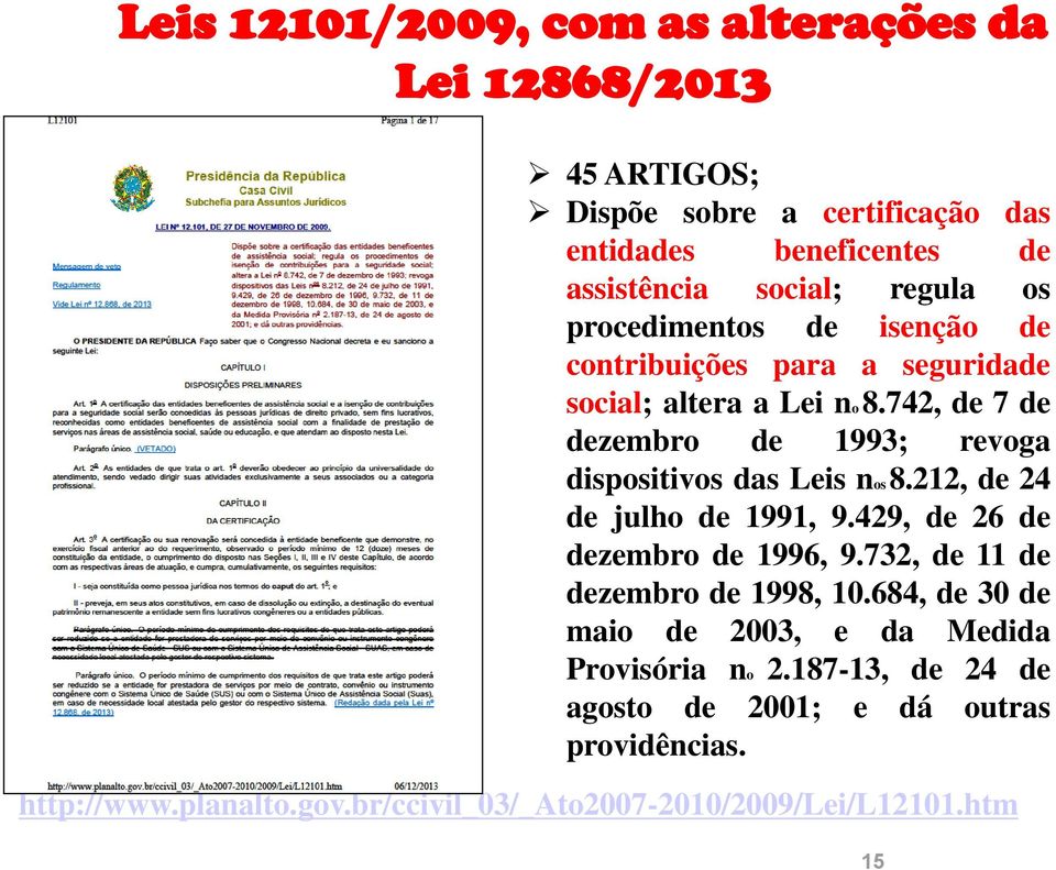 742, de 7 de dezembro de 1993; revoga dispositivos das Leis nos 8.212, de 24 de julho de 1991, 9.429, de 26 de dezembro de 1996, 9.