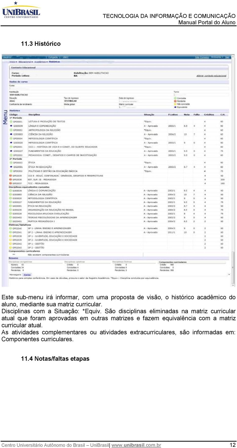 São disciplinas eliminadas na matriz curricular atual que foram aprovadas em outras matrizes e fazem equivalência com a matriz