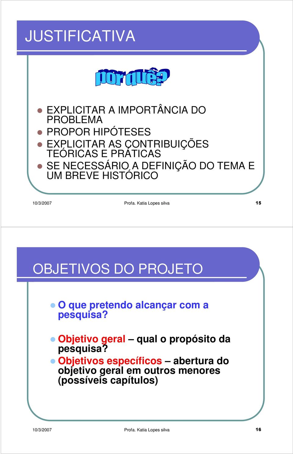 Katia Lopes silva 15 OBJETIVOS DO PROJETO O que pretendo alcançar com a pesquisa?