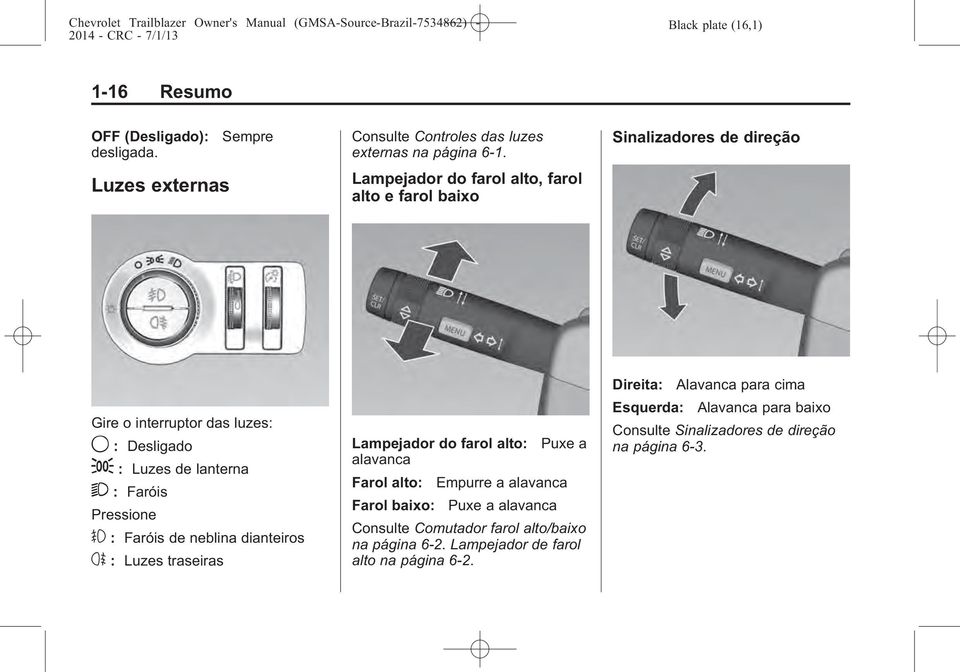 # : Faróis de neblina dianteiros s : Luzes traseiras Lampejador do farol alto: Puxe a alavanca Farol alto: Empurre a alavanca Farol baixo: Puxe a alavanca