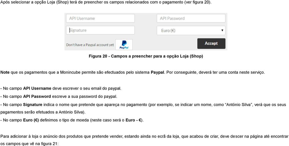 - No campo API Username deve escrever o seu email do paypal. - No campo API Password escreve a sua password do paypal.