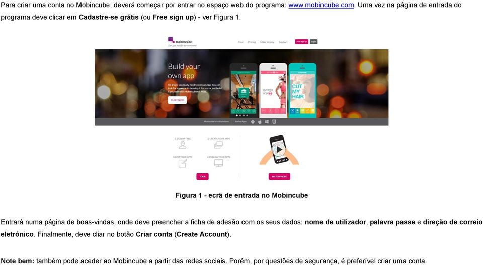 Uma vez na página de entrada do programa deve clicar em Cadastre-se grátis (ou Free sign up) - ver Figura 1.