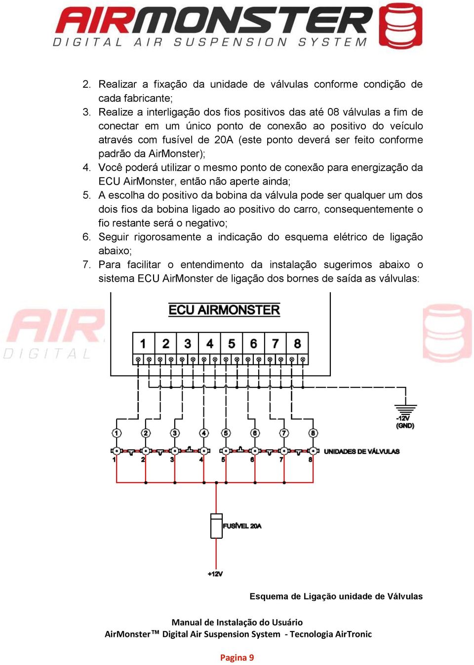 padrão da AirMonster); 4. Você poderá utilizar o mesmo ponto de conexão para energização da ECU AirMonster, então não aperte ainda; 5.