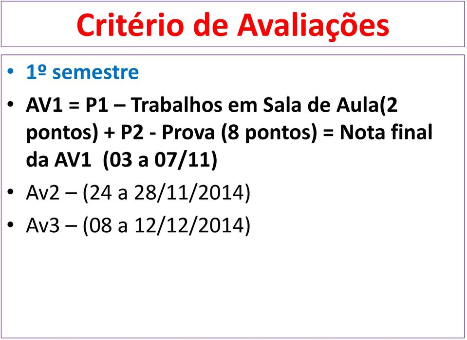 Prova (8 pontos) = Nota final da AV1 (03 a