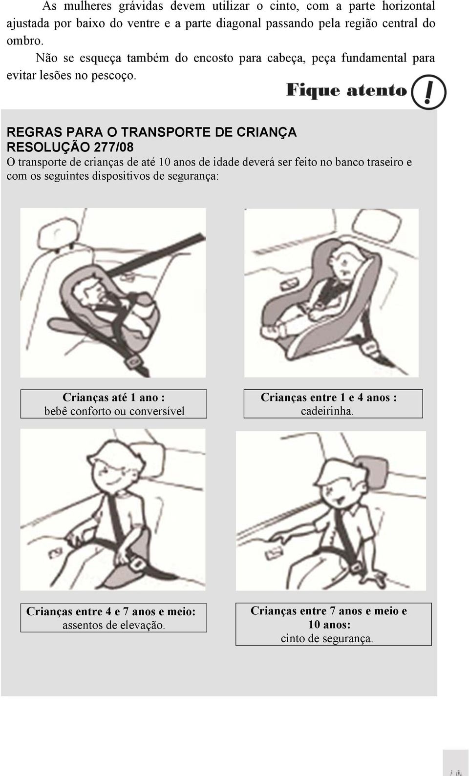 REGRAS PARA O TRANSPORTE DE CRIANÇA RESOLUÇÃO 277/08 O transporte de crianças de até 10 anos de idade deverá ser feito no banco traseiro e com os seguintes