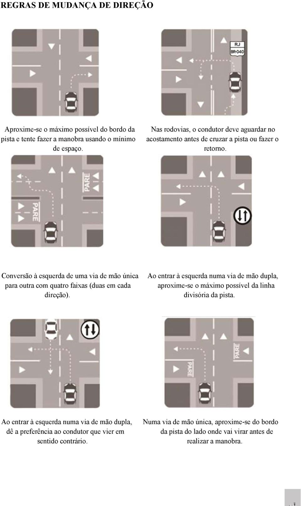 Conversão à esquerda de uma via de mão única para outra com quatro faixas (duas em cada direção).