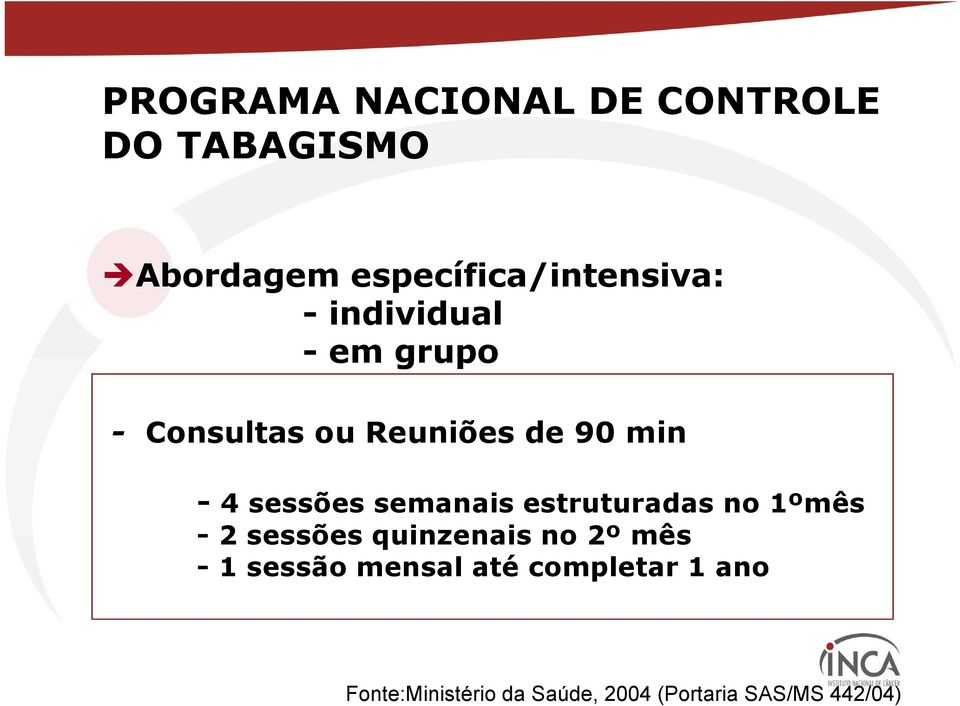 semanais estruturadas no 1ºmês - 2 sessões quinzenais no 2º mês - 1 sessão