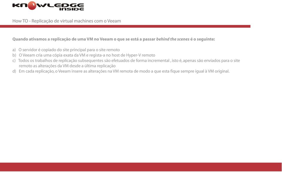 de replicação subsequentes são efetuados de forma incremental, isto é, apenas são enviados para o site remoto as alterações da VM