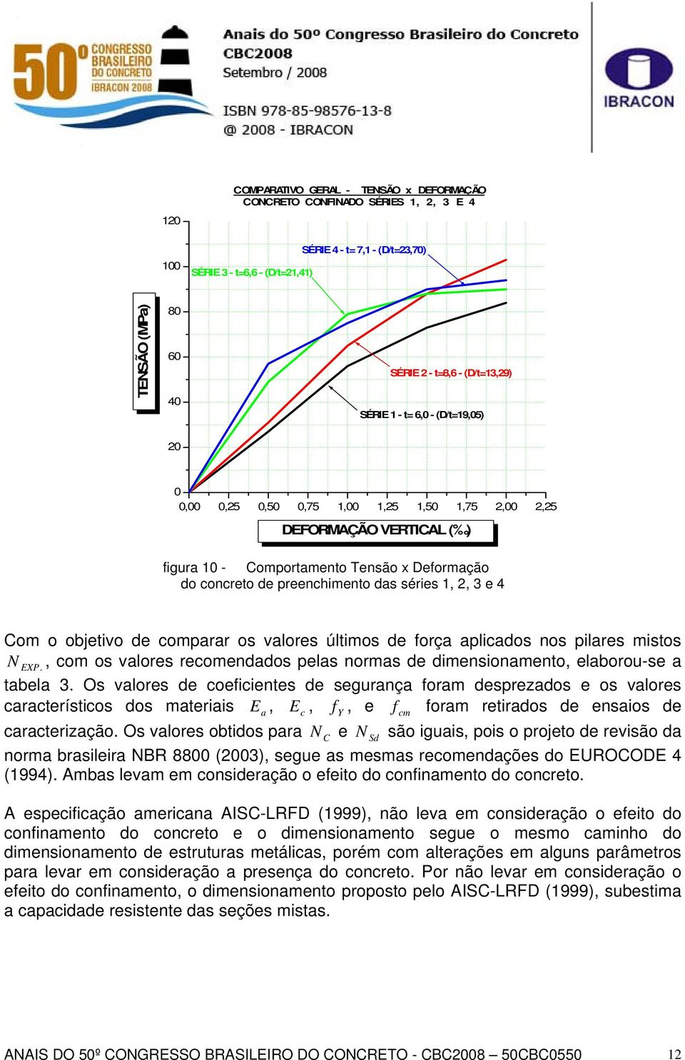 nos pilares mistos EXP., com os valores recomendados pelas normas de dimensionamento, elaborou-se a tabela 3.