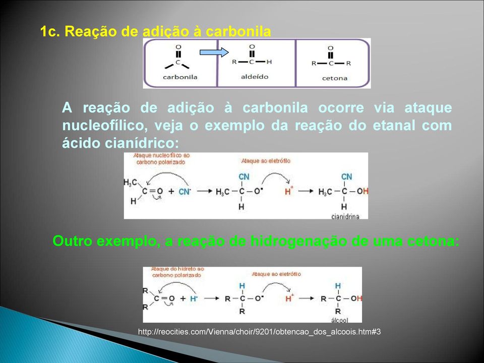 com ácido cianídrico: Outro exemplo, a reação de hidrogenação de uma