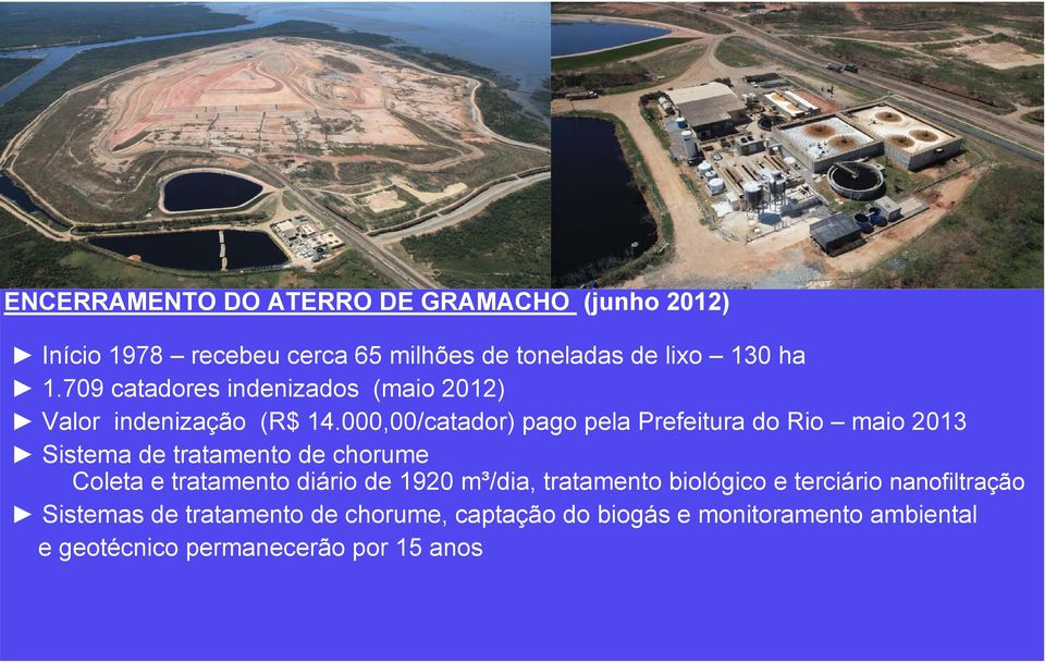 000,00/catador) pago pela Prefeitura do Rio maio 2013 Sistema de tratamento de chorume Coleta e tratamento diário de 1920