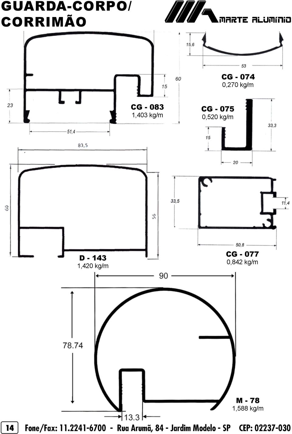 077 0,842 kg/m M - 78 1,588 kg/m 14 Fone/Fax: 11.