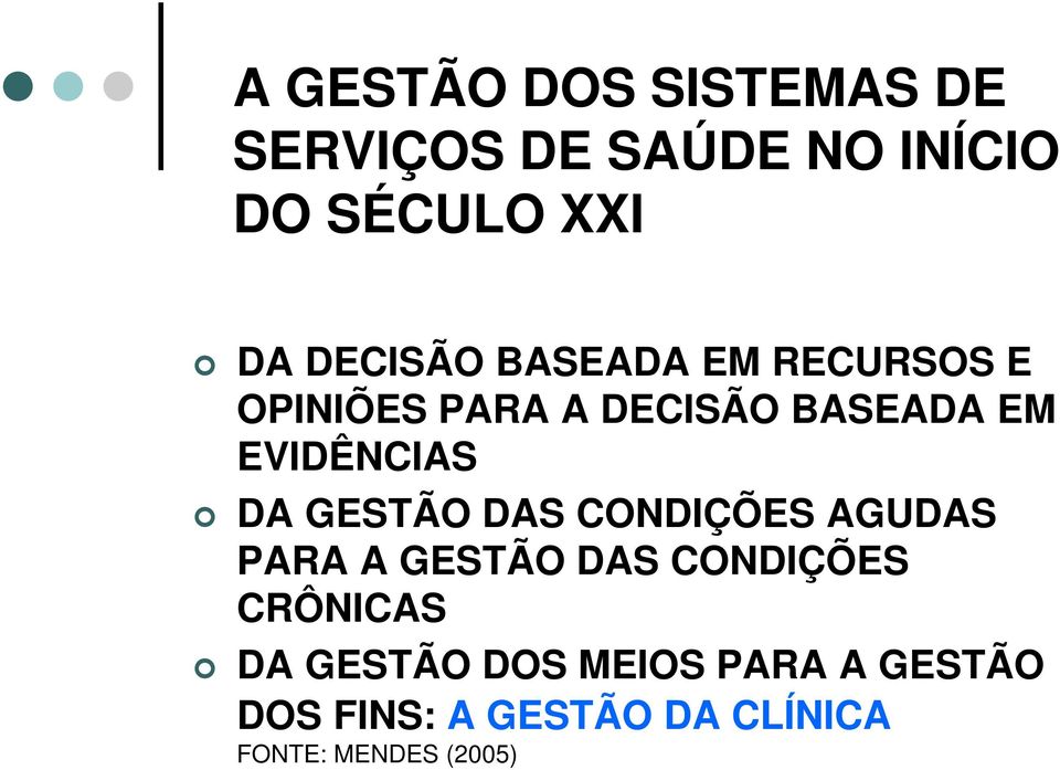 EVIDÊNCIAS DA GESTÃO DAS CONDIÇÕES AGUDAS PARA A GESTÃO DAS CONDIÇÕES