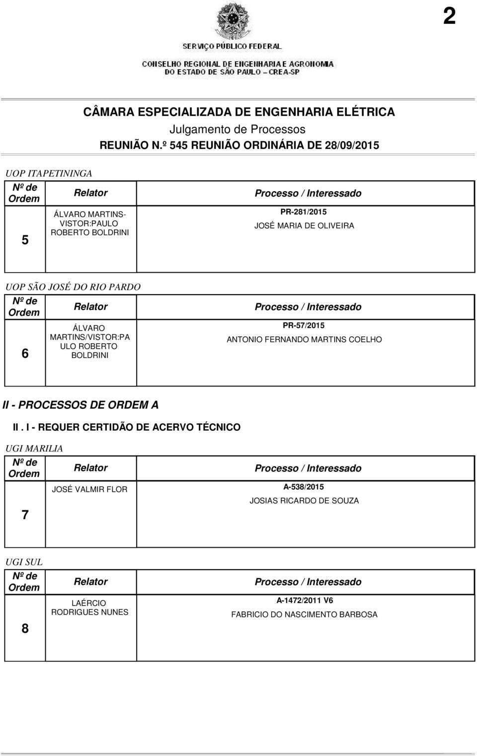 - PROCESSOS DE ORDEM A II.