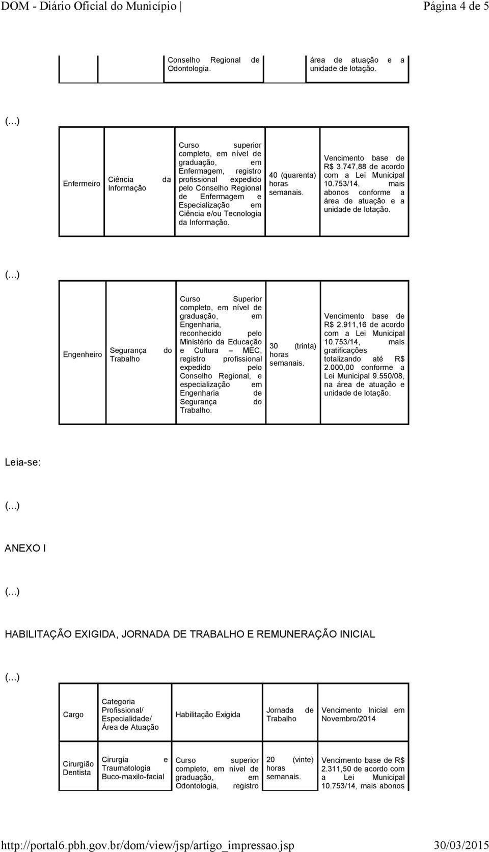 747,88 acordo abonos conforme a Engenheiro Curso Superior Engenharia, reconhecido pelo Ministério da Educação e Cultura MEC, registro profissional expedido pelo Conselho Regional, e especialização em