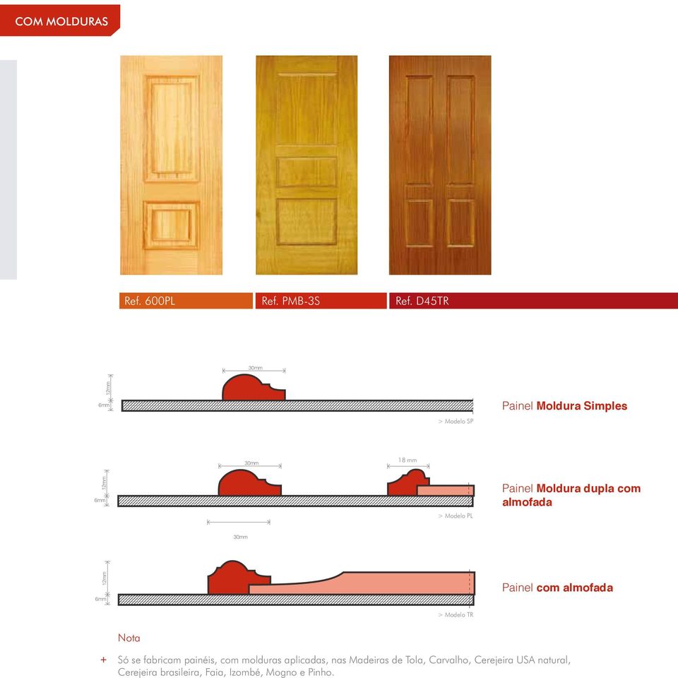 com almofada Painel com almofada > Modelo TR Nota Só se fabricam painéis, com