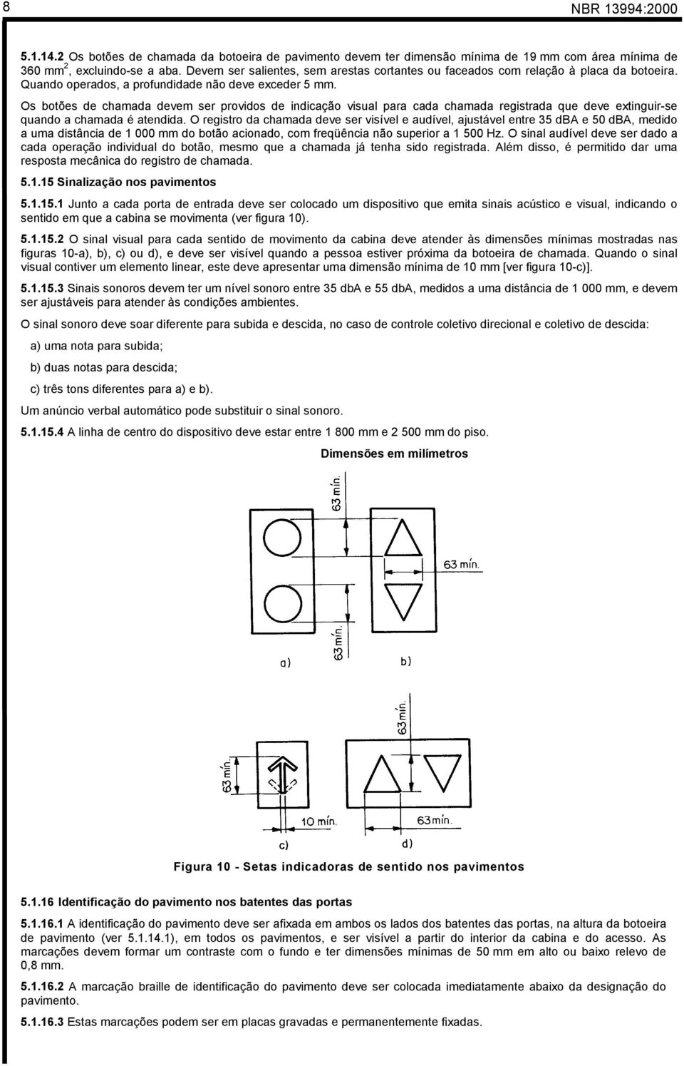 Os botões de chamada devem ser providos de indicação visual para cada chamada registrada que deve extinguir-se quando a chamada é atendida.