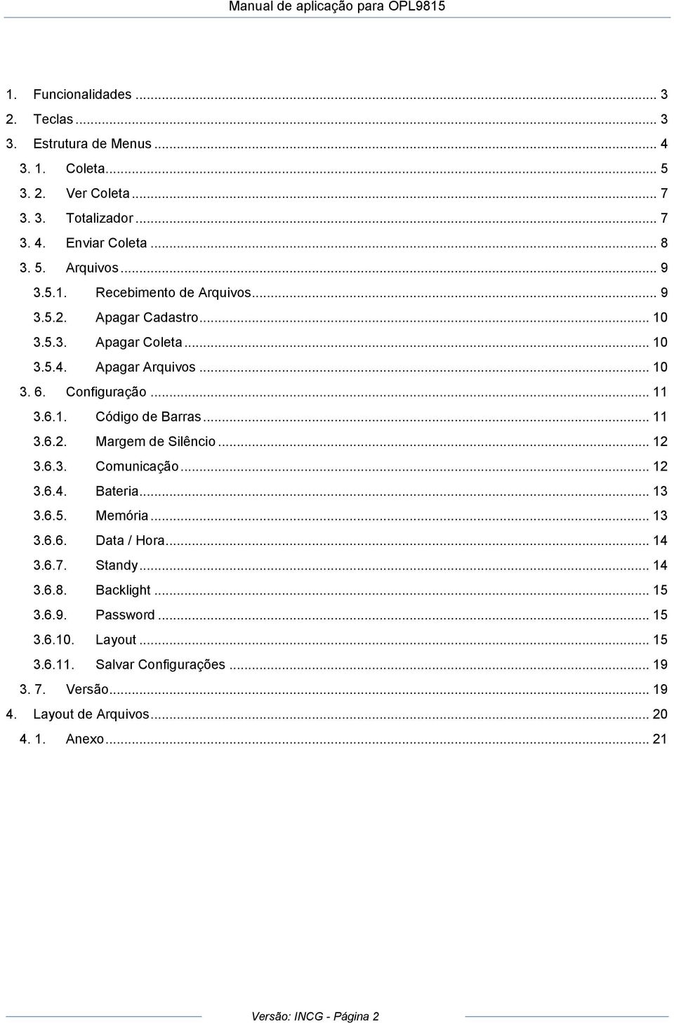 .. 11 3.6.2. Margem de Silêncio... 12 3.6.3. Comunicação... 12 3.6.4. Bateria... 13 3.6.5. Memória... 13 3.6.6. Data / Hora... 14 3.6.7. Standy... 14 3.6.8. Backlight.