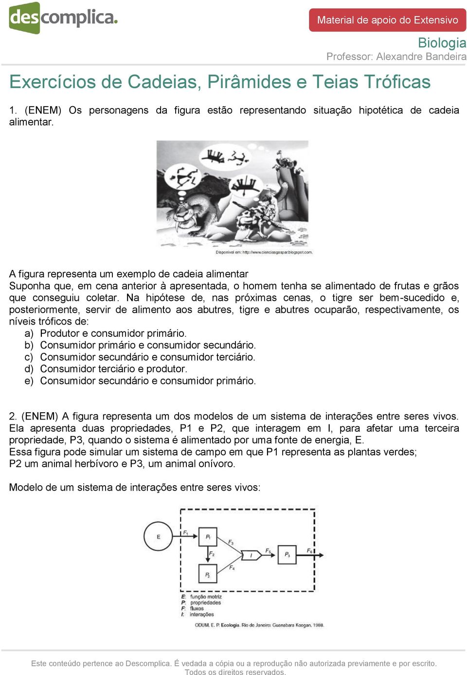 Na hipótese de, nas próximas cenas, o tigre ser bem-sucedido e, posteriormente, servir de alimento aos abutres, tigre e abutres ocuparão, respectivamente, os níveis tróficos de: a) Produtor e