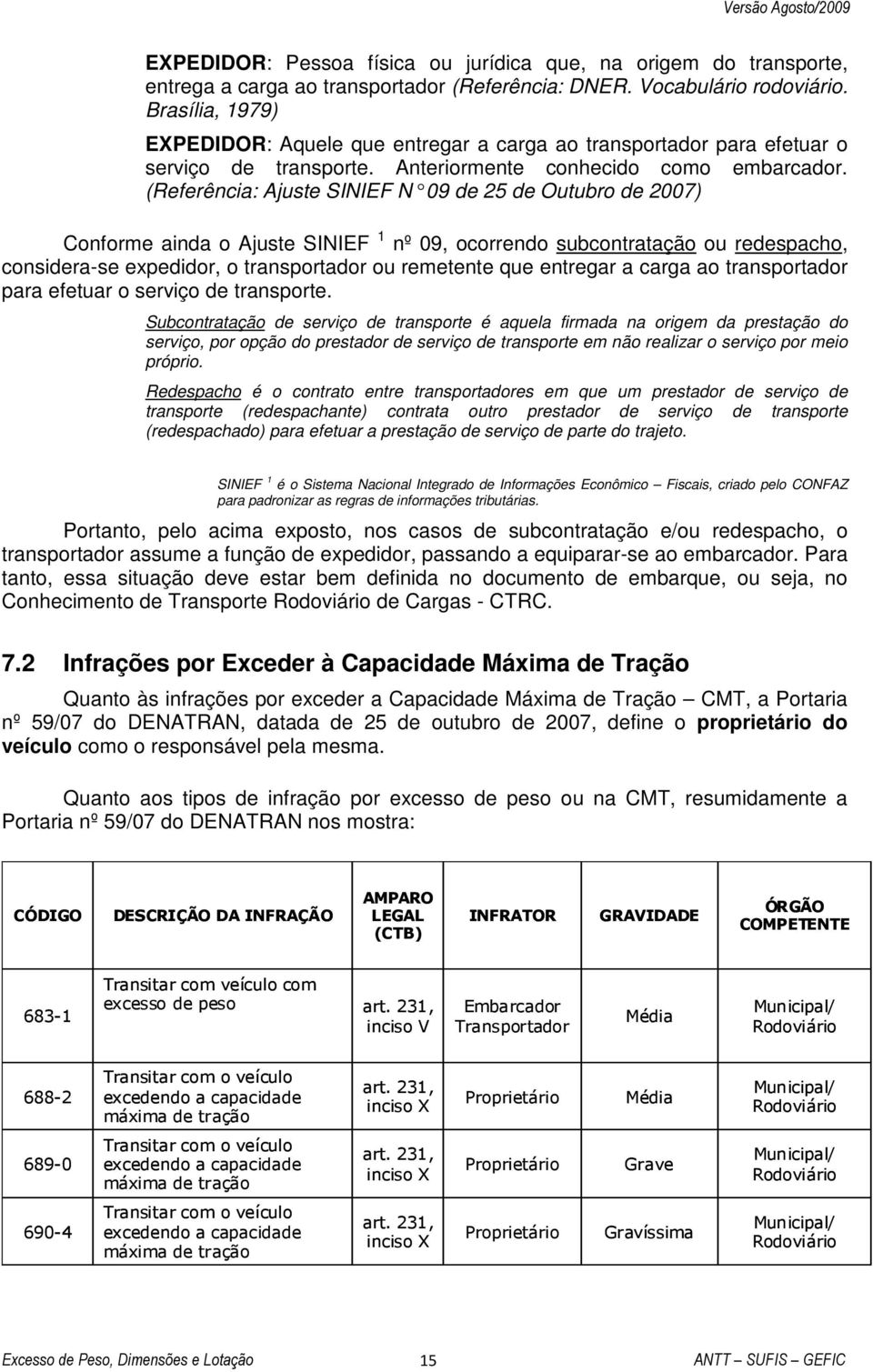 (Referência: Ajuste SINIEF N 09 de 25 de Outubro d e 2007) Conforme ainda o Ajuste SINIEF 1 nº 09, ocorrendo subcontratação ou redespacho, considera-se expedidor, o transportador ou remetente que