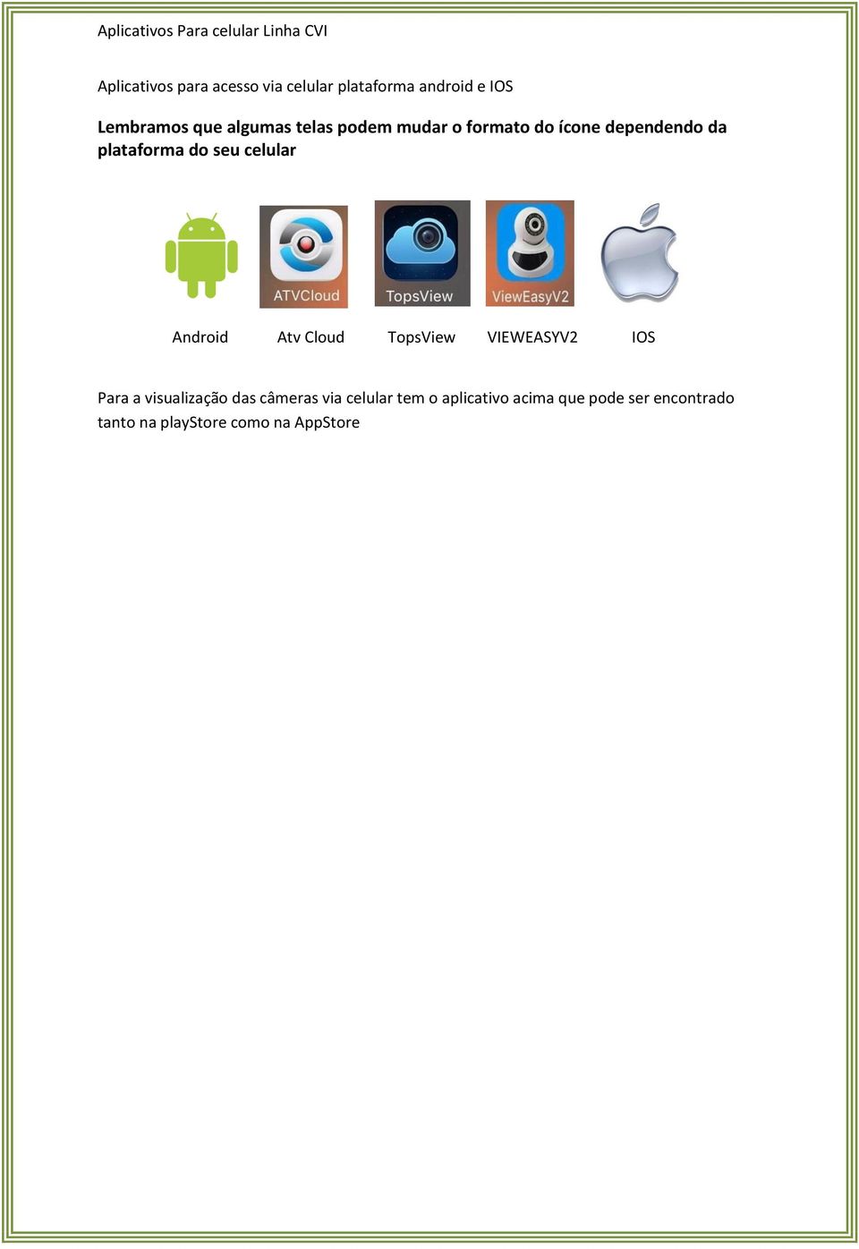 celular Android Atv Cloud TopsView VIEWEASYV2 IOS Para a visualização das câmeras