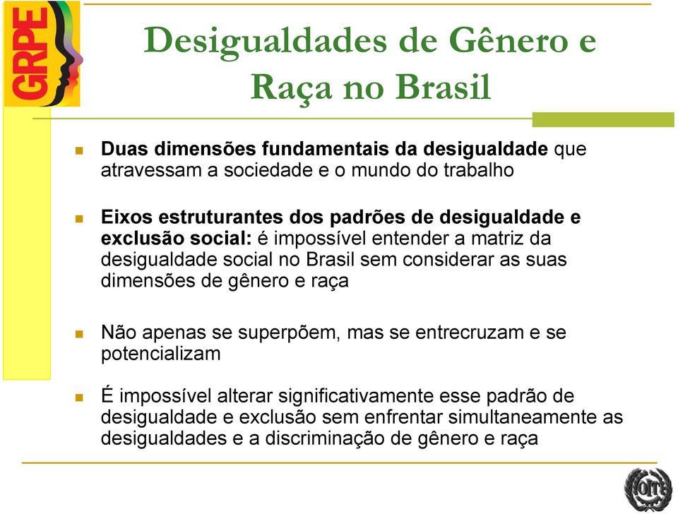 considerar as suas dimensões de gênero e raça Não apenas se superpõem, mas se entrecruzam e se potencializam É impossível alterar