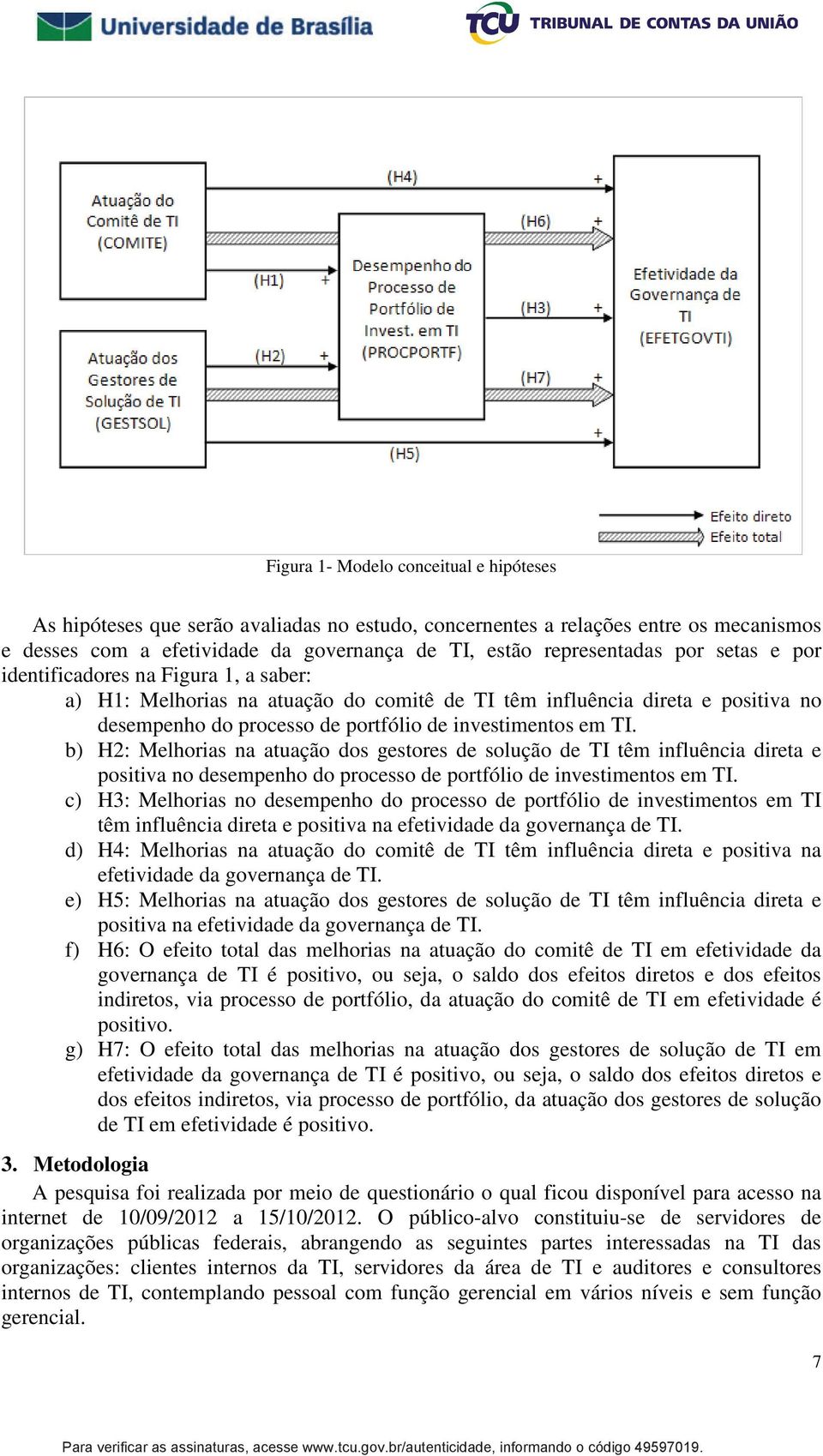 b) H2: Melhorias na atuação dos gestores de solução de TI têm influência direta e positiva no desempenho do processo de portfólio de investimentos em TI.