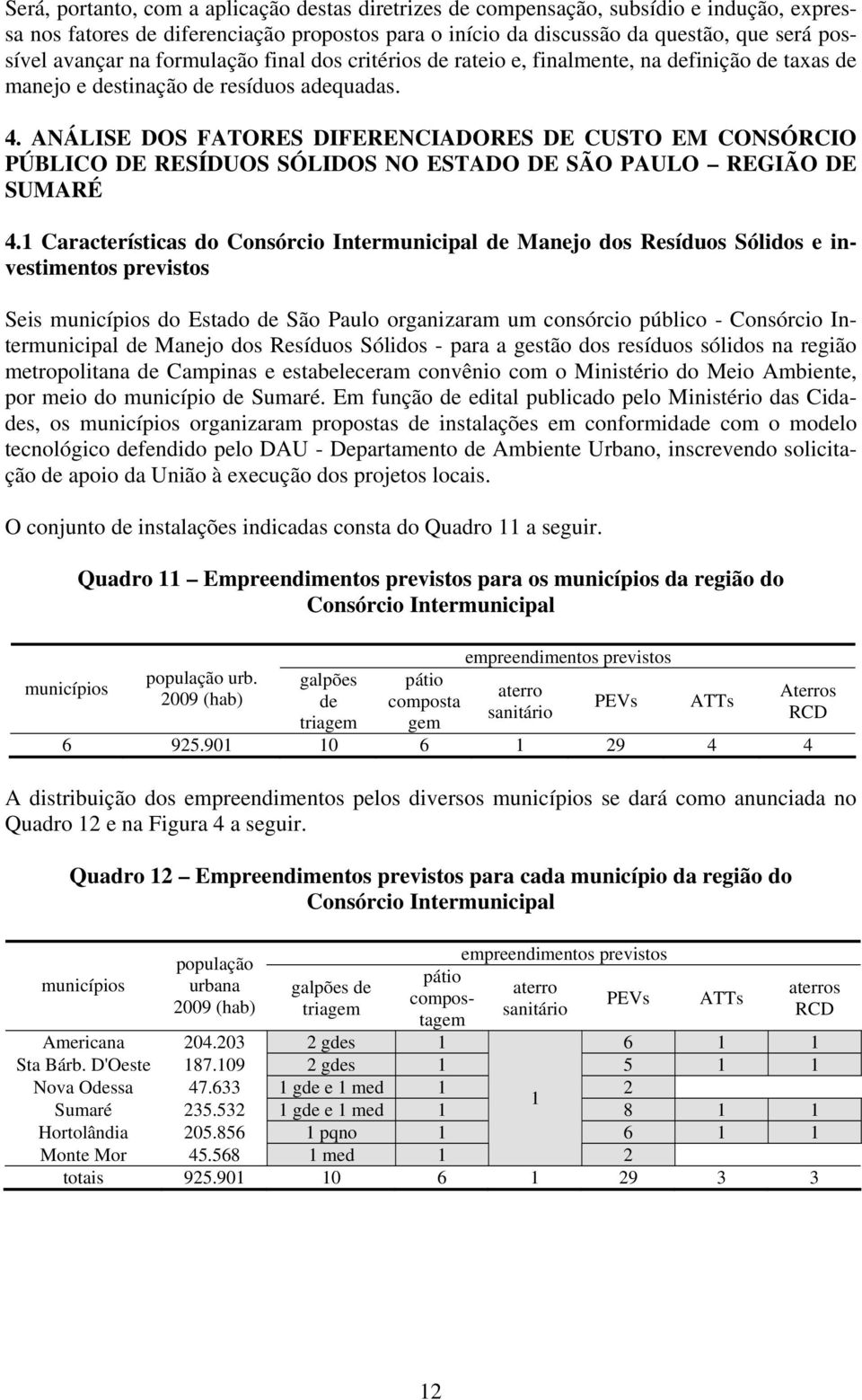 ANÁLISE DOS FATORES DIFERENCIADORES DE CUSTO EM CONSÓRCIO PÚBLICO DE RESÍDUOS SÓLIDOS NO ESTADO DE SÃO PAULO REGIÃO DE SUMARÉ 4.