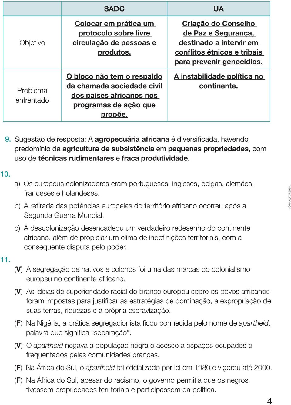 UA Criação do Conselho de Paz e Segurança, destinado a intervir em conflitos étnicos e tribais para prevenir genocídios. A instabilidade política no continente. 9.