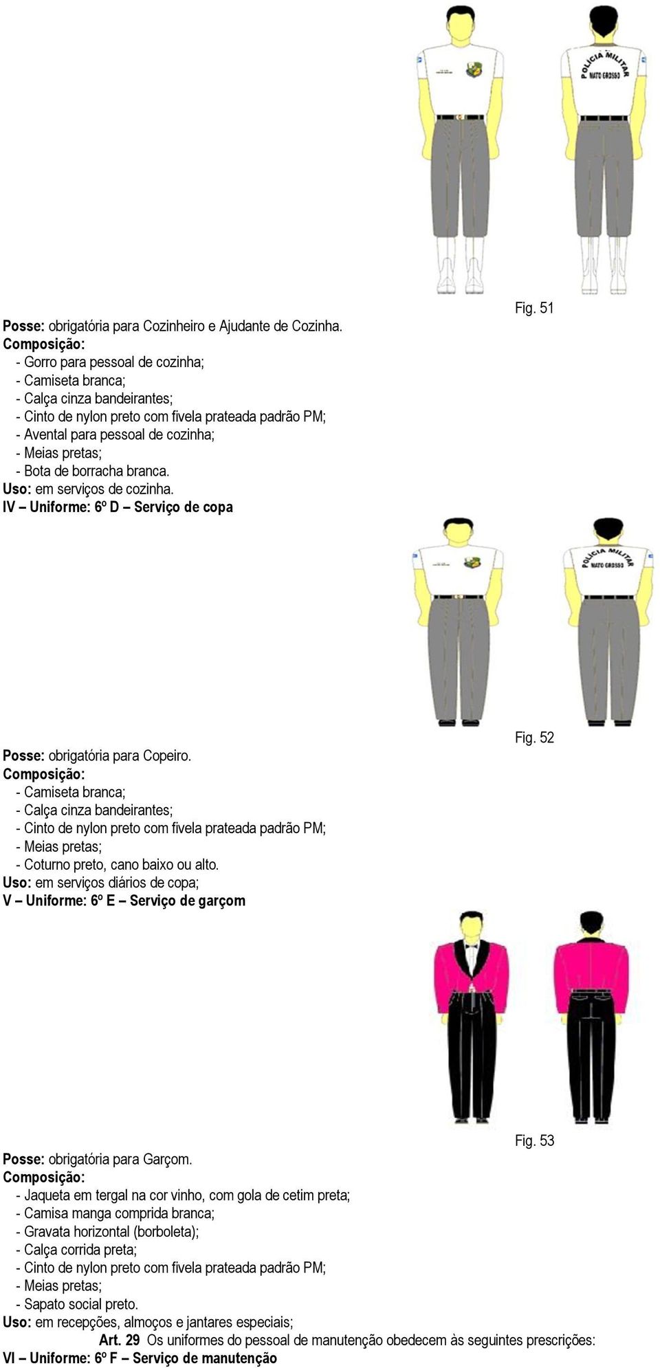 Uso: em serviços diários de copa; V Uniforme: 6º E Serviço de garçom Fig. 52 Fig. 53 Posse: obrigatória para Garçom.