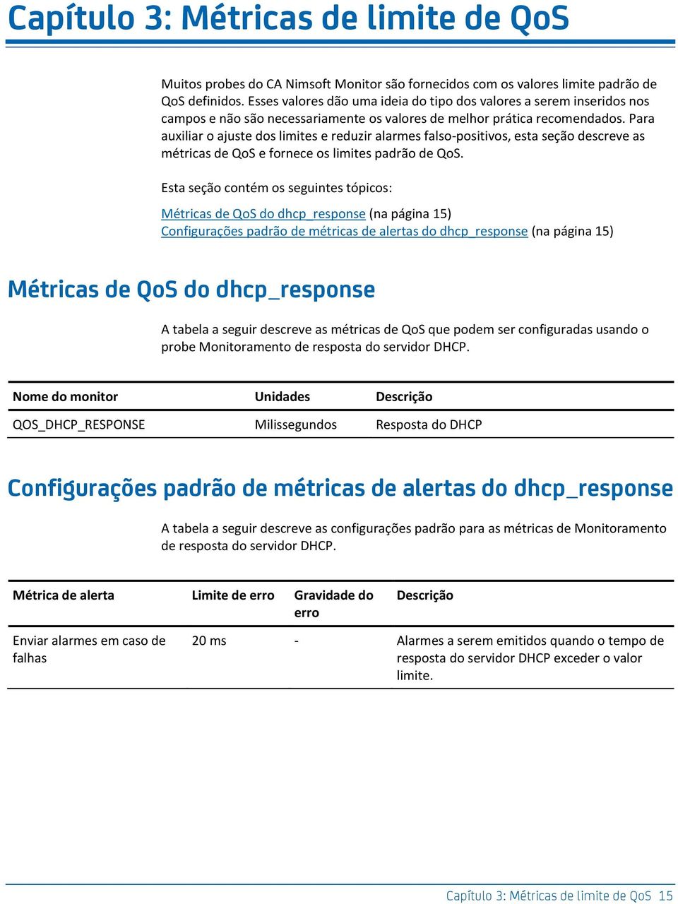 Para auxiliar o ajuste dos limites e reduzir alarmes falso-positivos, esta seção descreve as métricas de QoS e fornece os limites padrão de QoS.