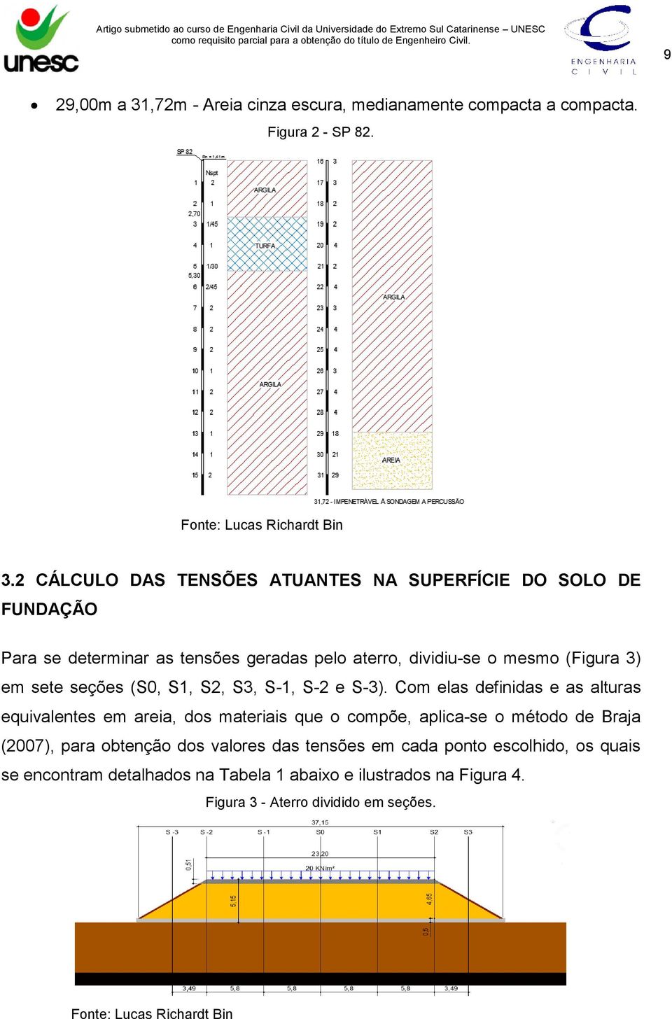 2 CÁLCULO DAS TENSÕES ATUANTES NA SUPERFÍCIE DO SOLO DE FUNDAÇÃO Para se determinar as tensões geradas pelo aterro, dividiu-se o mesmo (Figura 3)