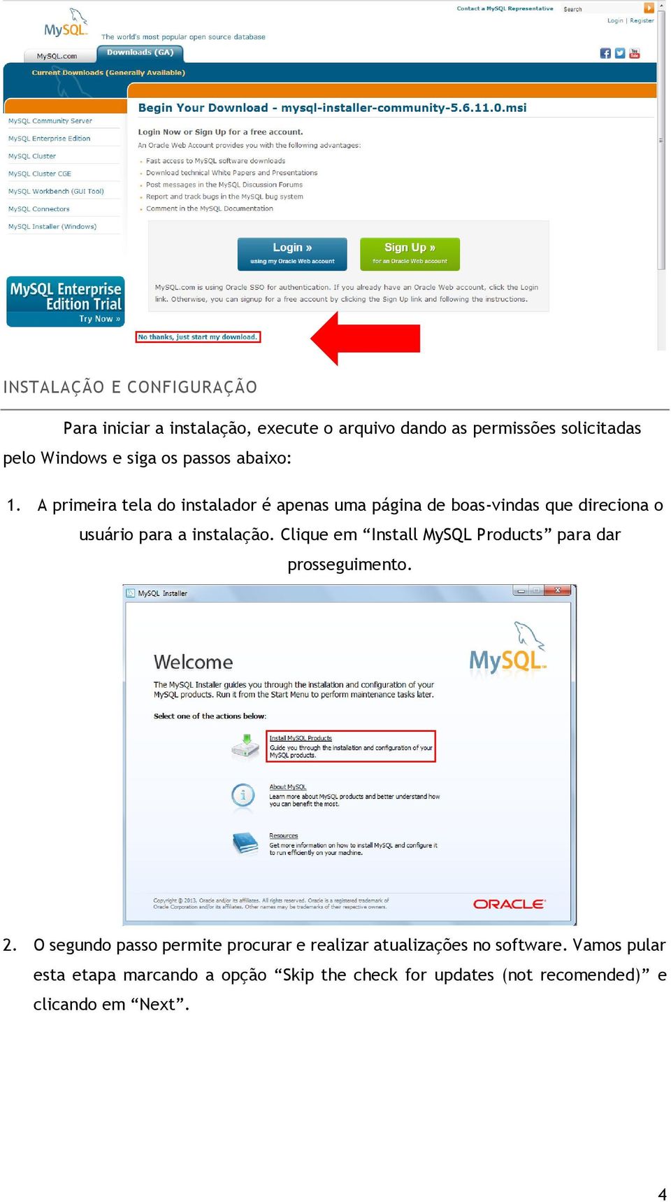 A primeira tela do instalador é apenas uma página de boas-vindas que direciona o usuário para a instalação.