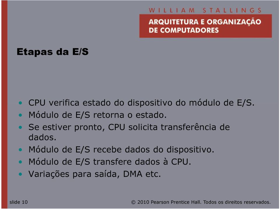 Se estiver pronto, CPU solicita transferência de dados.