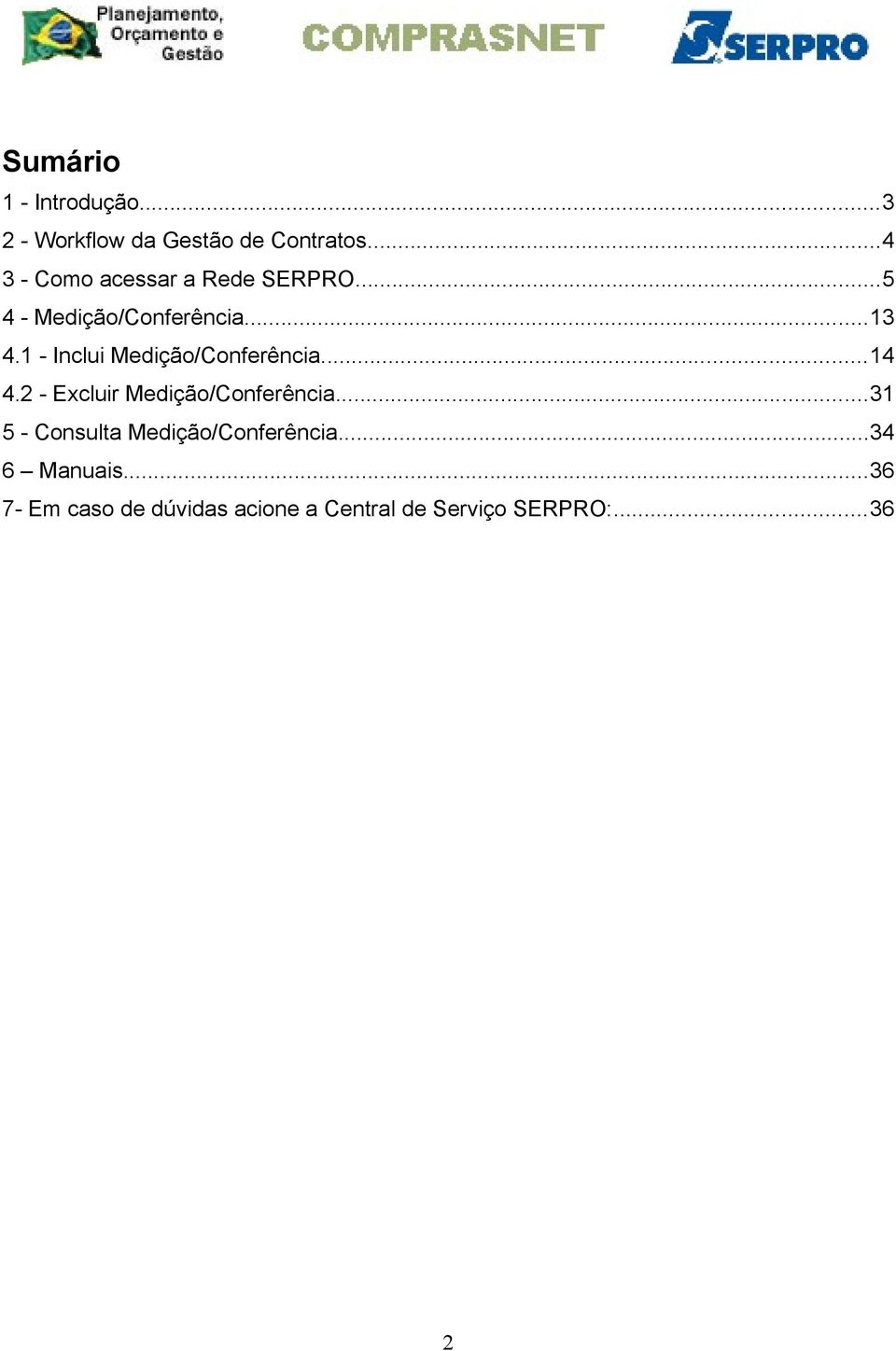 1 - Inclui Medição/Conferência...14 4.2 - Excluir Medição/Conferência.