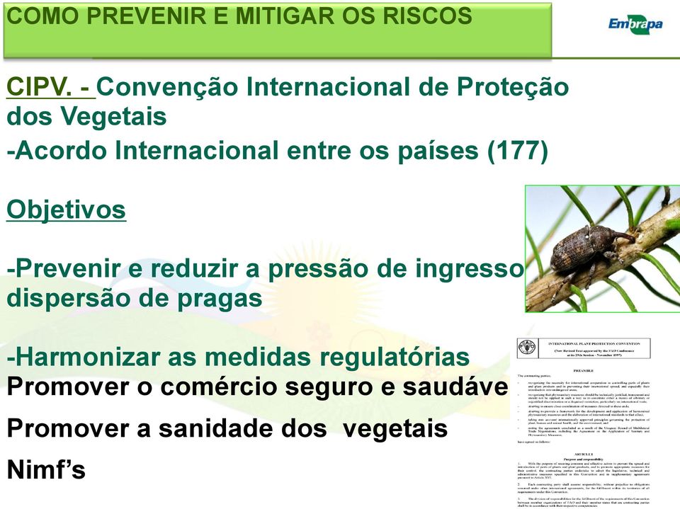 os países (177) Objetivos -Prevenir e reduzir a pressão de ingresso e dispersão
