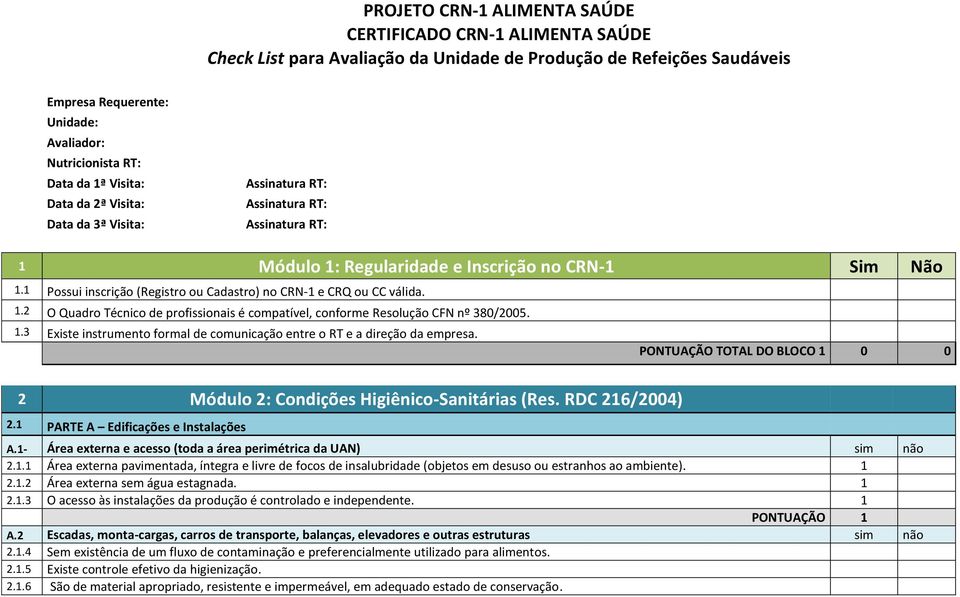 1 Possui inscrição (Registro ou Cadastro) no CRN-1 e CRQ ou CC válida. 1.2 O Quadro Técnico de profissionais é compatível, conforme Resolução CFN nº 380/2005. 1.3 Existe instrumento formal de comunicação entre o RT e a direção da empresa.