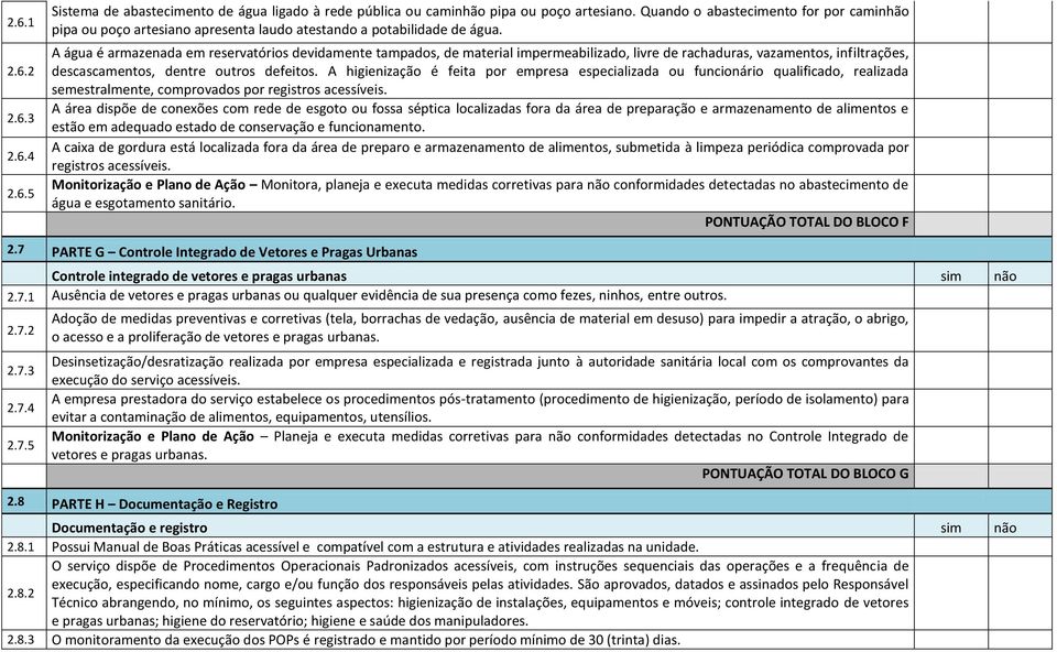 A água é armazenada em reservatórios devidamente tampados, de material impermeabilizado, livre de rachaduras, vazamentos, infiltrações, descascamentos, dentre outros defeitos.