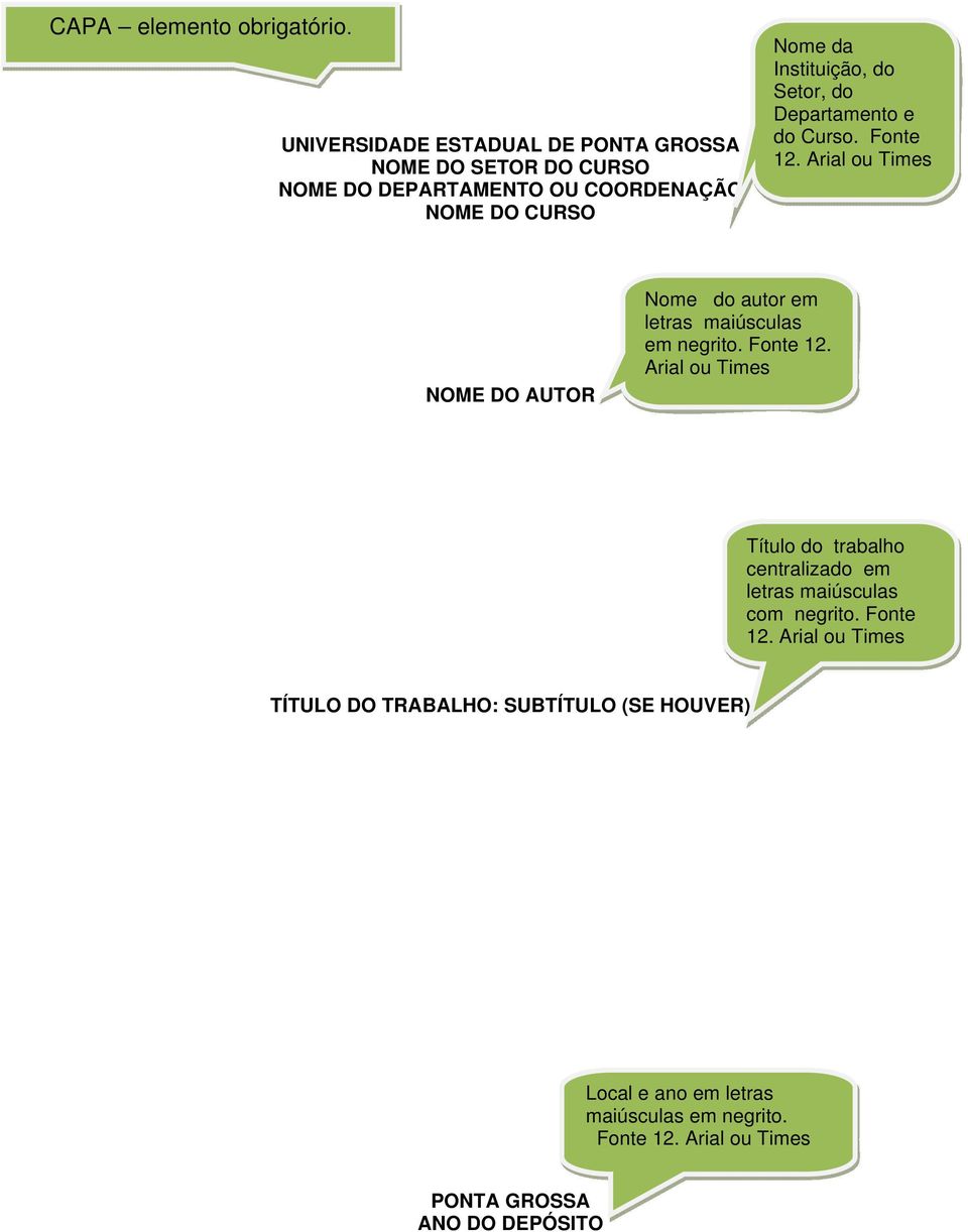 Setor, do Departamento e do Curso. Fonte 12. Arial ou Times NOME DO AUTOR Nome do autor em letras maiúsculas em negrito. Fonte 12. Arial ou Times Título do trabalho centralizado em letras maiúsculas com negrito.