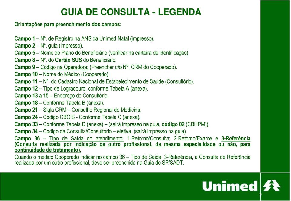 Campo 10 Nome do Médico (Cooperado) Campo 11 Nº. do Cadastro Nacional de Estabelecimento de Saúde (Consultório). Campo 12 Tipo de Logradouro, conforme Tabela A (anexa).