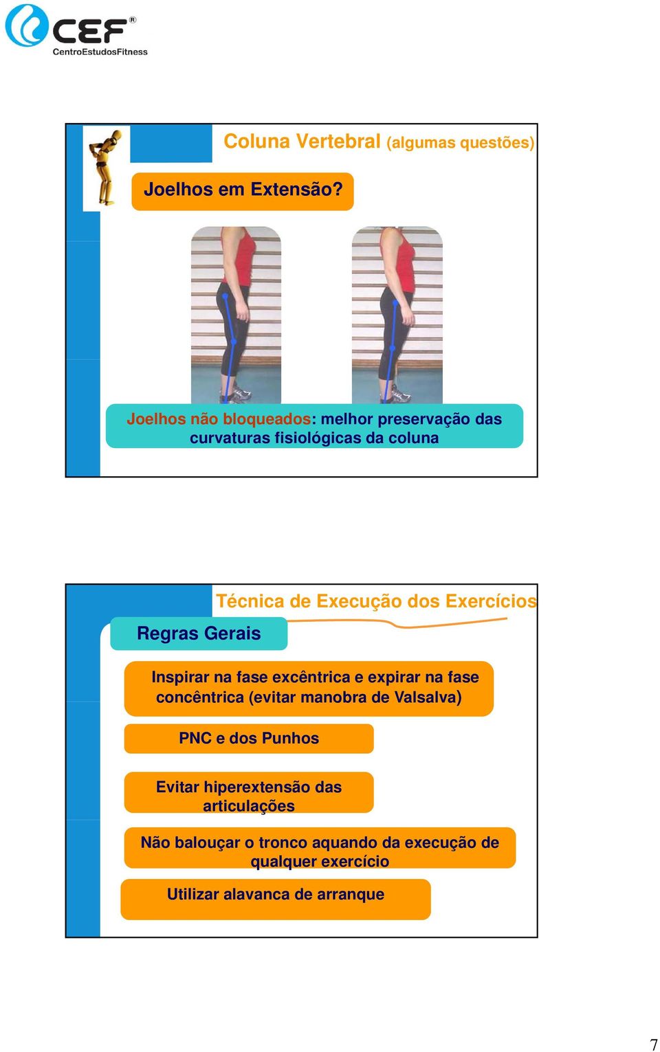 Execução dos Exercícios Inspirar na fase excêntrica e expirar na fase concêntrica (evitar manobra de